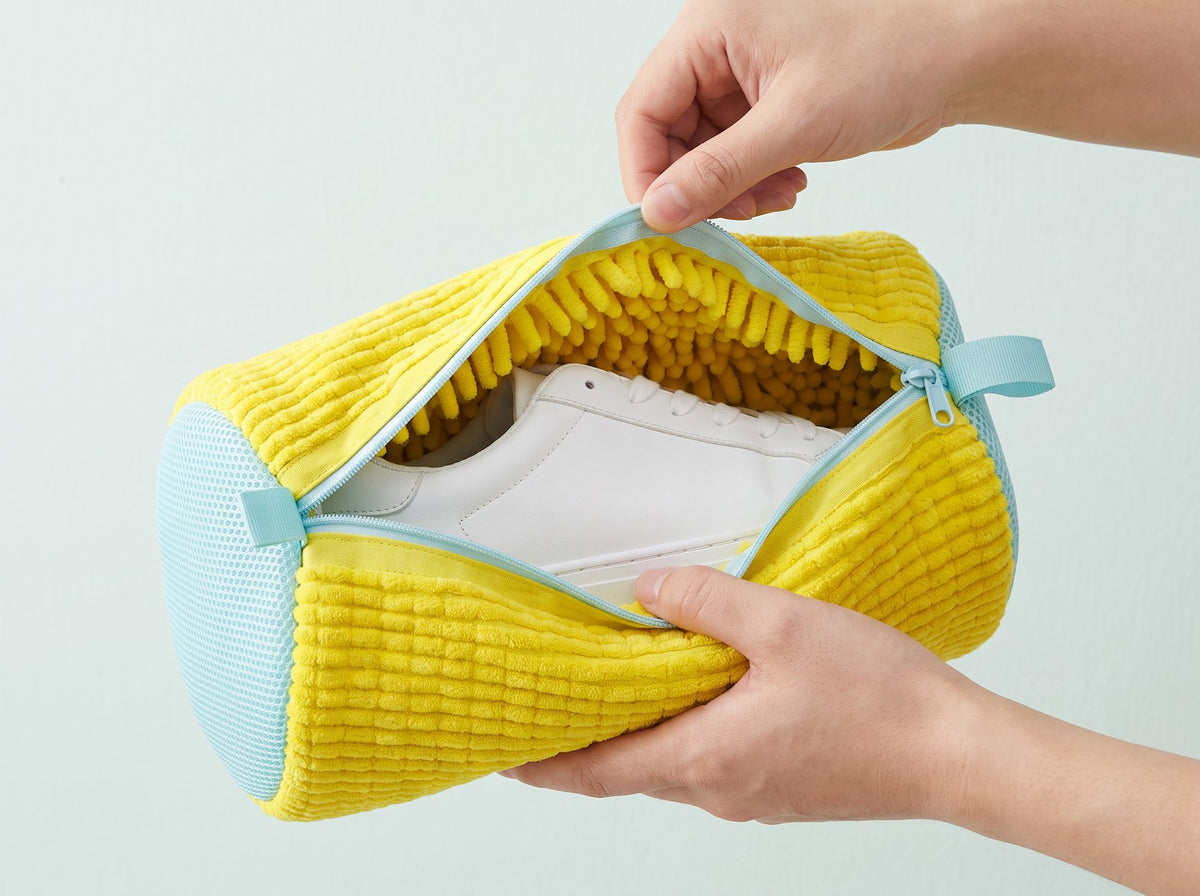 Glisser la basket dans le sac et fermer le zip